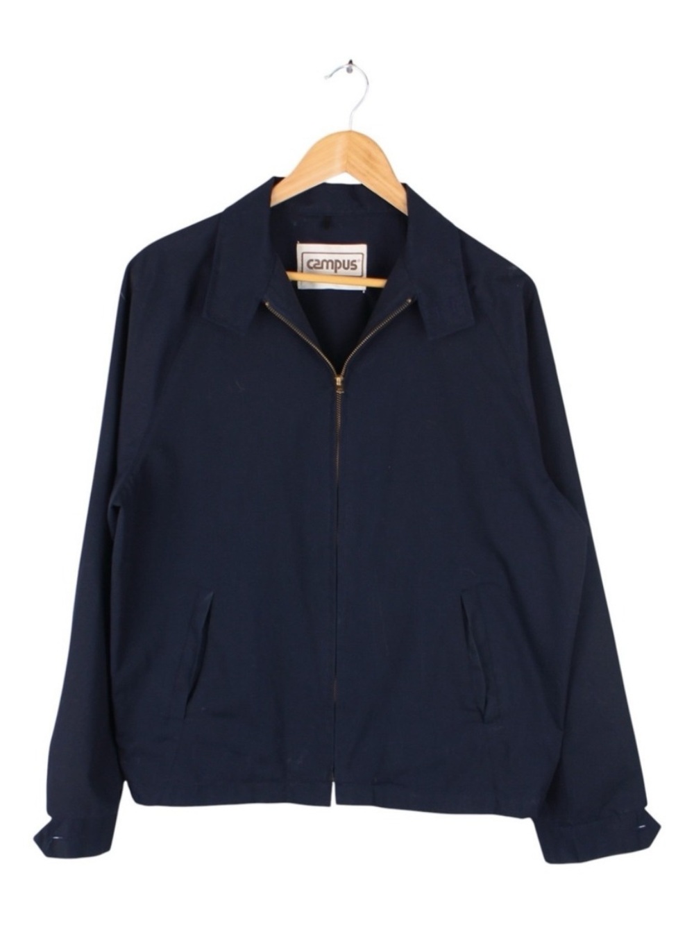 Vintage Campus Zip Jacket Navy Blue Canvas Harrington Workwear Mens Large